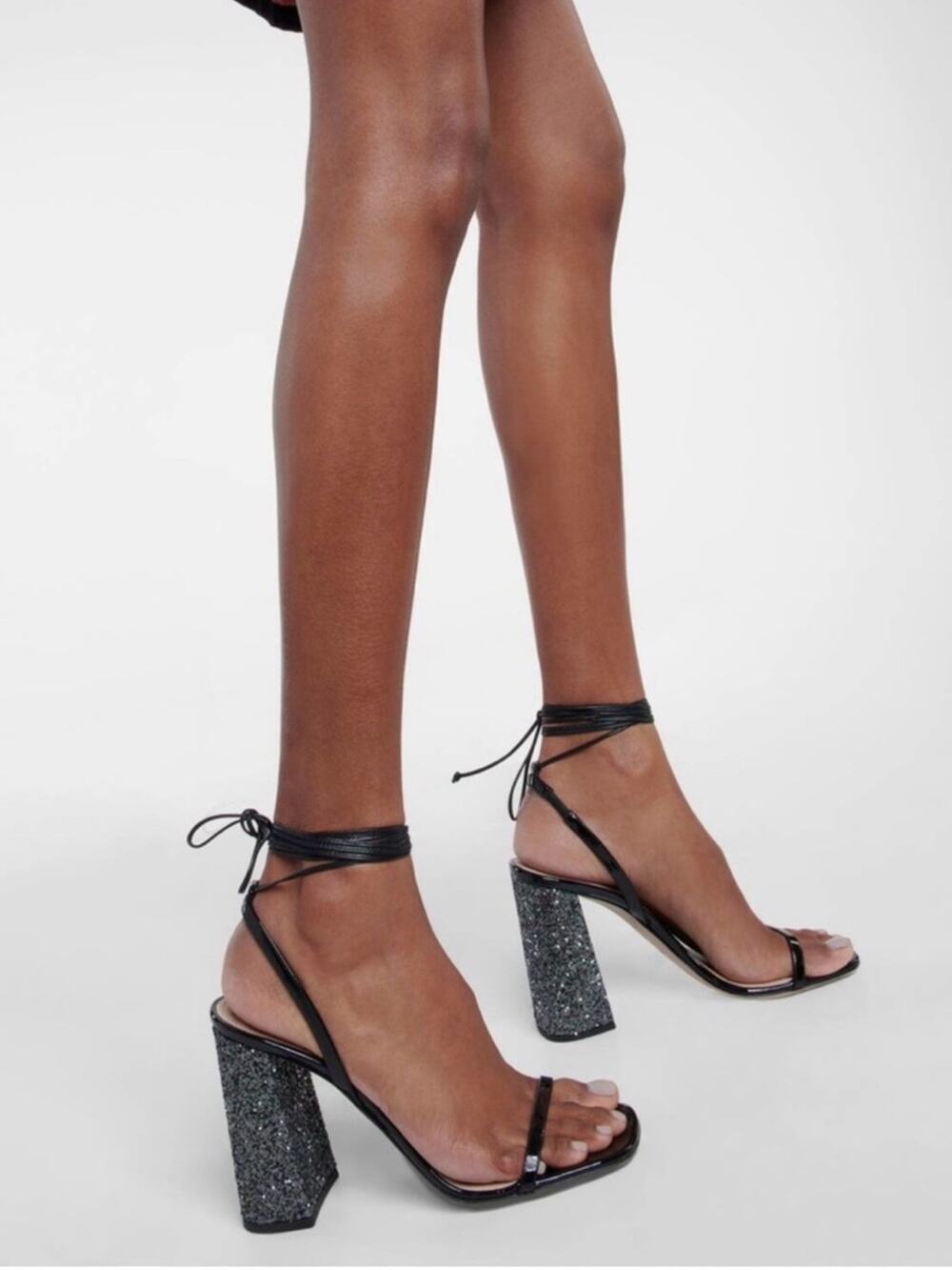 Miu Miu Glitter Block Heel Lace-Up Ankle Wrap Sandal Heels Womens Size EU 39